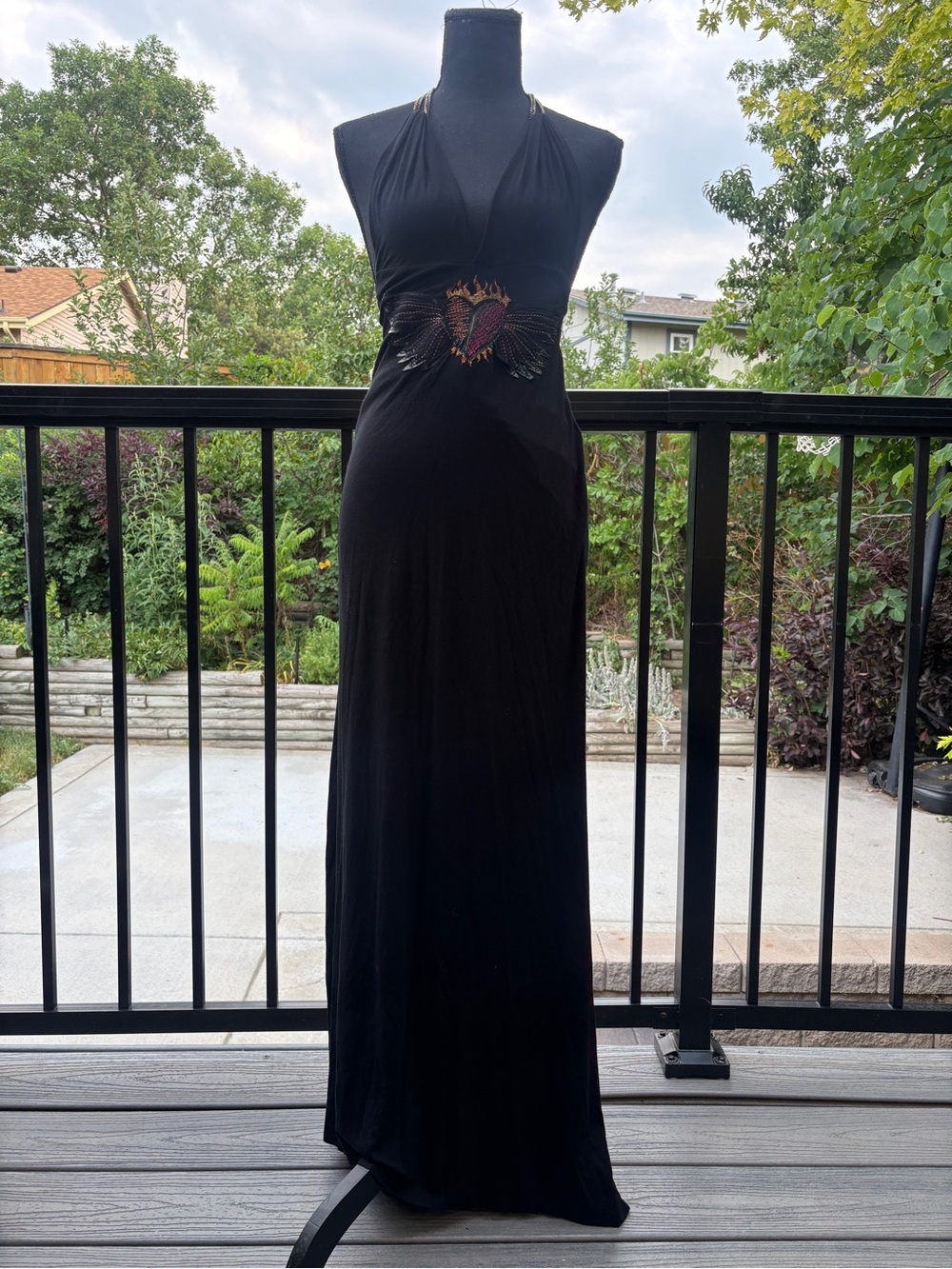 Black LOKA Chain Halter Maxi Dress with Heart Detailing